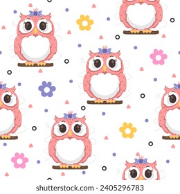 Pretty Owl Cartoon Vector Pattern Designs.