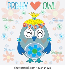 pretty owl with flowers vector illustration