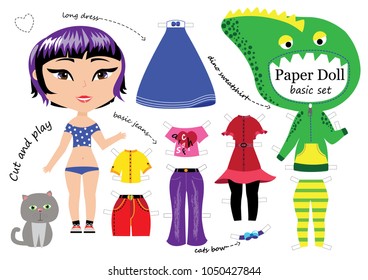 A pretty paper doll. Cut and play. Vector illustration.