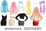 Pretty Pastel Hairstyle Cartoon Character. Vector Illustration