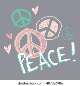 Pretty Pastel Peace! and Love - Baby/Toddler/Youth Girls T-shirt Graphic - Isolated Vector on Charcoal Grey Background