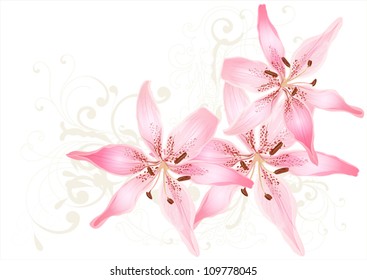 Pretty pastel vector card with lily. Floral vector