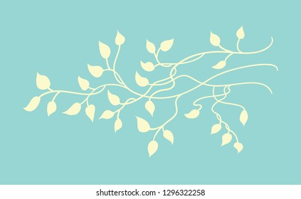 pretty pastel yellow ivy vector design element on light blue background in a beautiful vine border design with climbing leaves in a silhouette outline that is editable