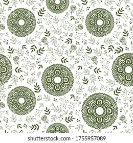 Pretty pattern with decorative flowers and leaves. Floral background for textile, fabric manufacturing, wallpaper, covers, surface, print, gift wrap, scrapbooking.