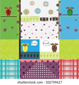 Pretty pattern with owls and retro lines