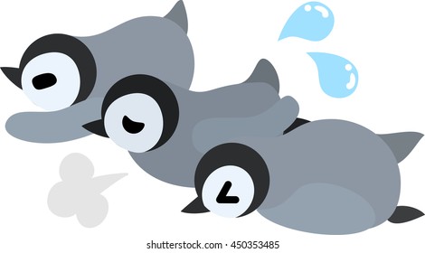 The pretty penguin babies fall over