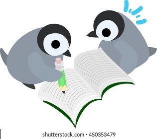The pretty penguin babies and a notebook