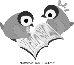 The pretty penguin babies and a notebook