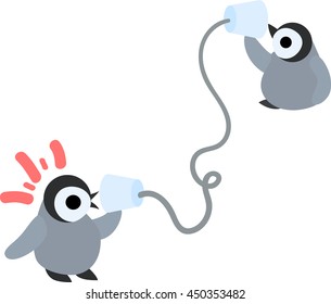 The pretty penguin babies and string telephone