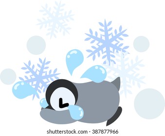 A pretty penguin baby is crying