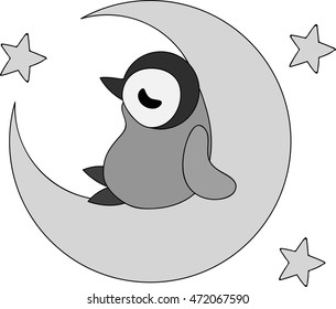 A pretty penguin baby sleeping on the crescent moon