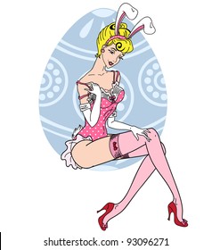 pretty pin up girl in Easter bunny costume