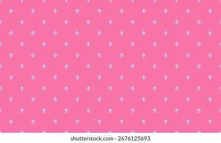 Fundo muito rosa com um padrão repetitivo de delicadas fleurdelis azul claro. Perfeito para designs femininos, sites, convites, ou como uma sobreposição de textura.
