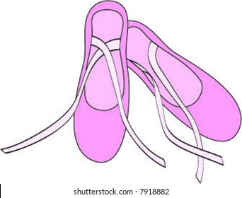 Pretty pink ballet shoes with long ribbon "laces" - Vector