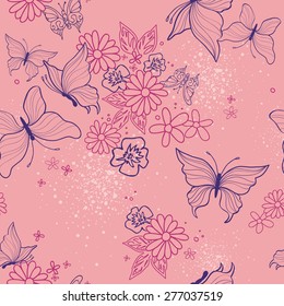 Pretty Pink Boho Butterfly Floral - Seamless Wallpaper Repeat Tile