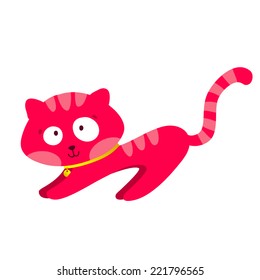 Pretty pink cat. Cartoon vector illustration.