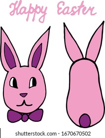 Bonito conejito rosa de Semana Santa en dos posiciones como elemento para tarjetas de felicitación e ilustraciones. Animales vectoriales dibujados a mano.