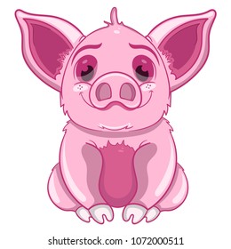pretty pink piggy, cartoon vector illustration