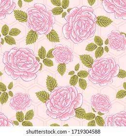 Pretty Pink Spring Roses Vector Seamless Pattern