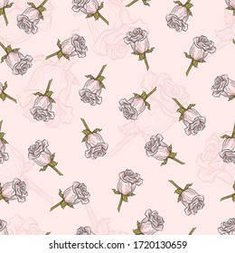 Pretty Pink Spring Roses Vector Seamless Pattern