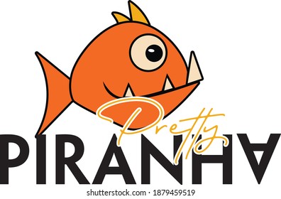 pretty piranha fish logo design