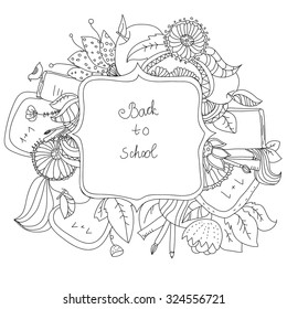 pretty plain contour drawing with flowers and school supplies and nadeswaran to school