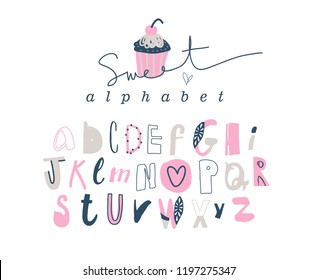 Pretty Playful Alphabet For Girls. Vector Illustration EPS10. Cute Letters For Kids. 