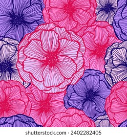 Pretty poppy floral summer vector seamless pattern. Marker line texture blossom petals. Field poppy flower wrapper print design. Elegant garden flower ornament. Scrapbook sample design.