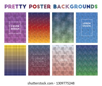 Pretty Poster Backgrounds. Adorable geometric patterns, charming vector illustration.