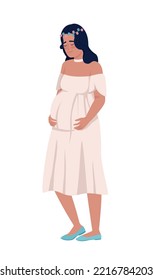 Pretty pregnant lady semi flat color vector character. Editable figure. Full body person on white. Motherhood simple cartoon style illustration for web graphic design and animation
