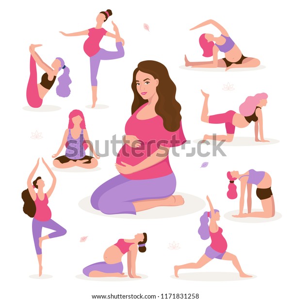 Pretty Pregnant Woman Doing Yoga Having Stock Vector (Royalty Free ...