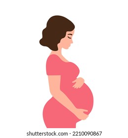 Pretty Pregnant woman love her belly - Happy pregnancy - Flat vector cartoon