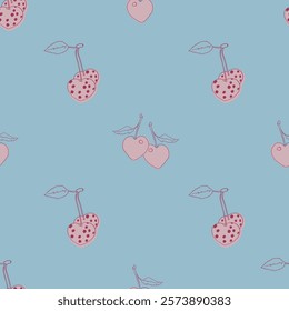 Pretty print Flirtatous girly cherry vector seamless pattern. Coquette trendy pattern for wallpaper, textile design.