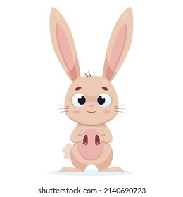 Pretty rabbit on white background cartoon vector illustration. Lovely fluffy rodent or easter bunny with long ears and cute face standing and smiling. Wildlife animal concept