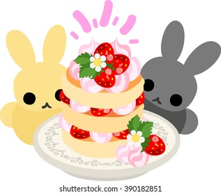 Pretty rabbits and an appetizing cake