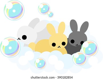 The pretty rabbits which take a bath