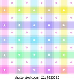 Pretty rainbow plaid with dots. Seamless vector Easter plaid suitable for fashion, home decor and stationary.