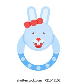 Pretty rattle bunny. Kids rabbit toys vector illustration.