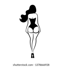 A pretty rear view dressed in a black lingerie. An isolated vector illustration