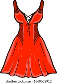 Pretty red dress, illustration, vector on white background.