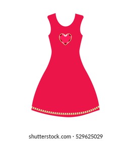 Pretty red dress with ruby heart. Vector illustration.