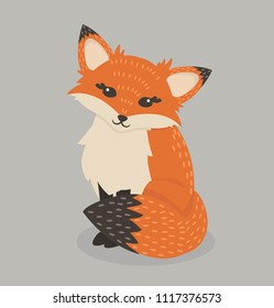 Pretty Red Fox Sitting Illustration