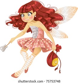 Pretty red haired tooth fairy in pink