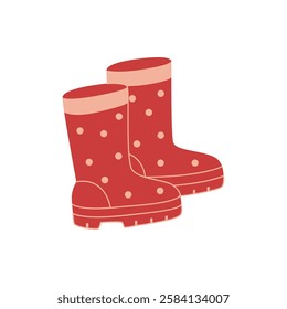 Pretty red polka dot rain boots illustration. Gardening clipart