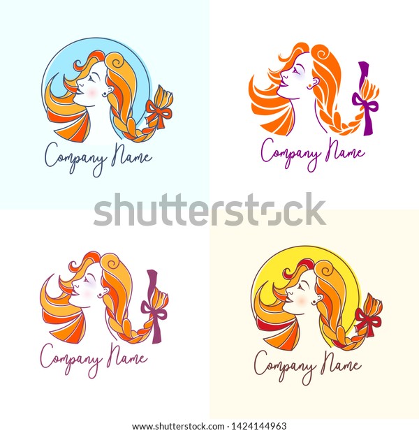 Pretty Redhaired Woman Creative Coiffure Logo Stock Vector