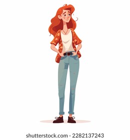 Pretty redhead girl vector illustration on shorts 