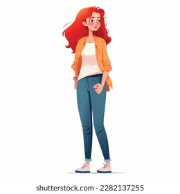 Pretty redhead girl vector illustration on shorts 