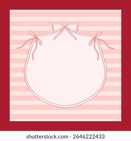 Pretty round frame from ribbon with bow and space for text. Vintage ribbon frame on red square background.