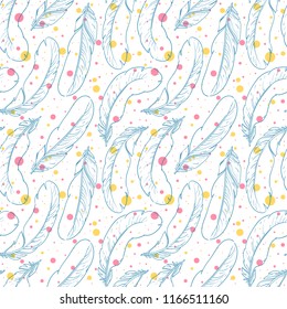 Pretty seamless background of blue feathers