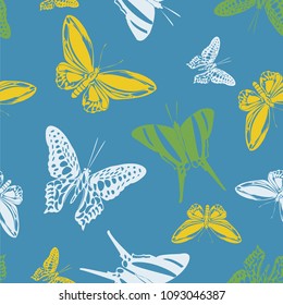 Pretty seamless butterfly engraving texture isolated on contrast back layer. Season butterfly etching theme vector. Insect silhouette backdrop for interior textile.